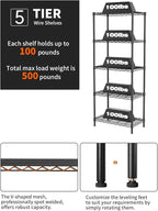SINGAYE Shelf Wire Shelving Adjustable Storage Shelves Rack Standing Units for Kitchen Closet Laundry Bathroom Organizers Metal Pantry Narrow Mesh Gaps 12" D x 22" W x 59" H Black
