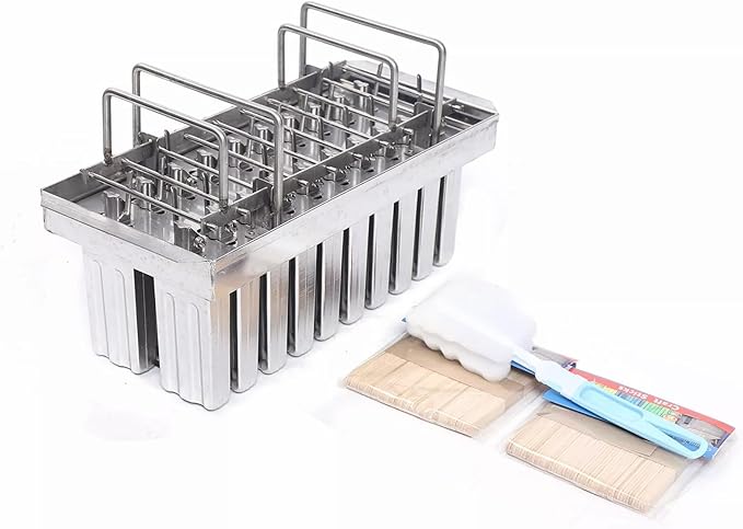 20PCS Commercial Popsicle Molds Heavy Duty Stainless Steel Popsicle Maker Kit with Brush & Sticks, 85g Capacity per Slot, DIY Yogurt Ice Cream Tools for Home Restaurants (Flat Head Double Groove)