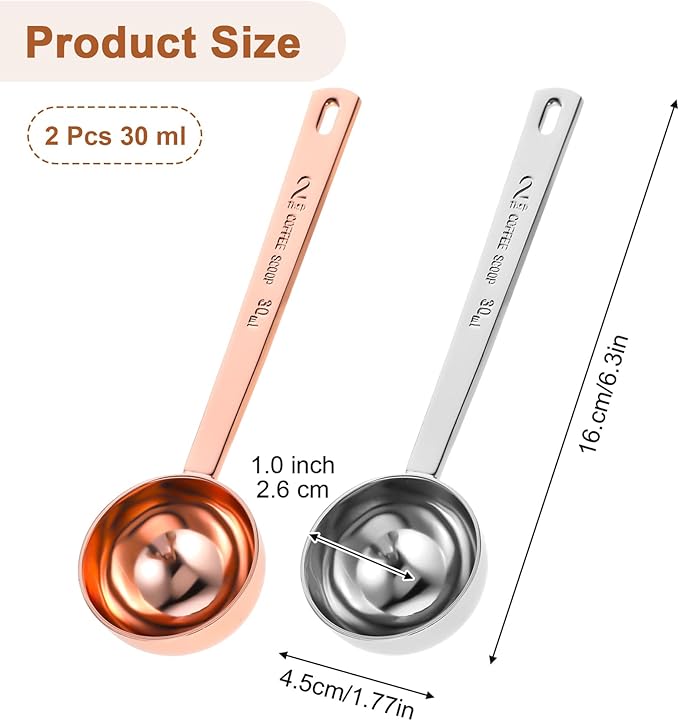 2Pcs 1/8 Cup Scoop, Stainless Steel 2 Tbsp Coffee Scoop with Long Handle,Suitable for Coffee Beans, Ground Coffee & Baking (30ml)