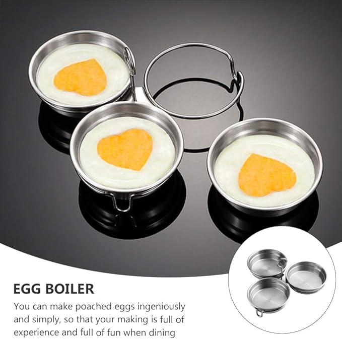 Cabilock 2Pcs Stainless Steel Egg Poacher with Oil Brush Egg Mold Ring for Steaming and Boiling Kitchen Cooking Tool for Indoor Breakfast and Camping