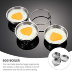 Cabilock 2Pcs Stainless Steel Egg Poacher with Oil Brush Egg Mold Ring for Steaming and Boiling Kitchen Cooking Tool for Indoor Breakfast and Camping