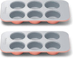 Caraway Nonstick Ceramic 6 Cup Muffin Pan Duo – Non-Toxic, PTFE & PFOA Free – Oven Safe – Aluminized Steel Core – Small Muffin Pan for Baking Cupcakes, Muffins & More - Perracotta