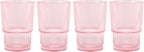 Glaver's Ribbed Drinking Glasses Set of 4 - Pink Vintage Glass Cups 15.38 oz, Stackable Highball Glasses, Juice, Iced Coffee Cups, Water Glasses for Beverages - Blush