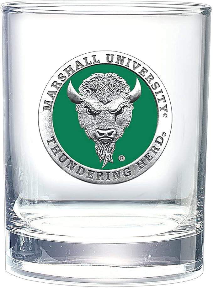 Heritage Pewter Marshall University Thundering Herd Double Old Fashion | Double Rocks Glass 14 OZ for Liquor | Expertly Crafted Pewter Glass