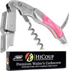 Hicoup Wine Opener - Professional Corkscrews for Wine Bottles w/Foil Cutter and Cap Remover - Manual Wine Key for Servers, Waiters, Bartenders and Home Use - Stainless Steel With Flamingo Resin Inlay