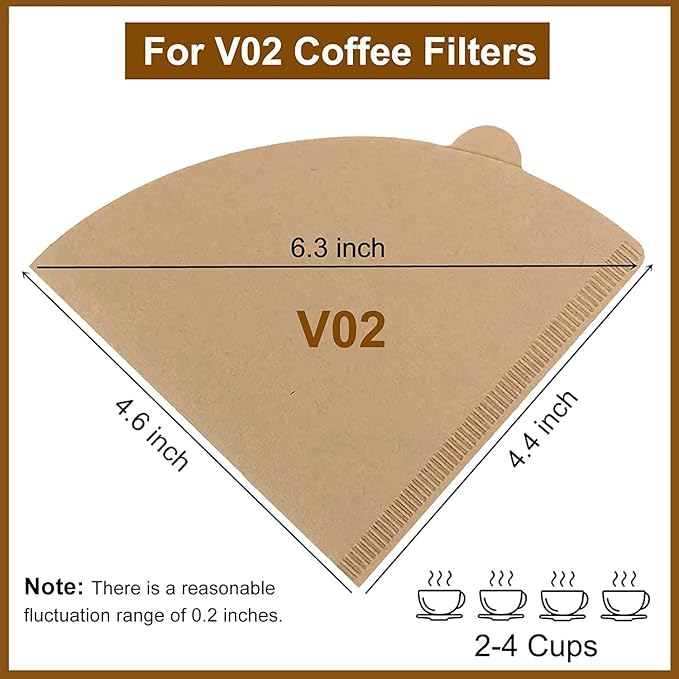 Coffee Filters, Size 02 Unbleached Cone Filters, 200 Count Disposable Natural Paper Filters 2-4 Cup, 02 Cone For Pour Over and Drip Coffee Maker