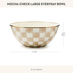 MACKENZIE-CHILDS Enamel Everyday Bowl, Serving Bowl for Entertaining, Large, Brown-and-White Mocha Check