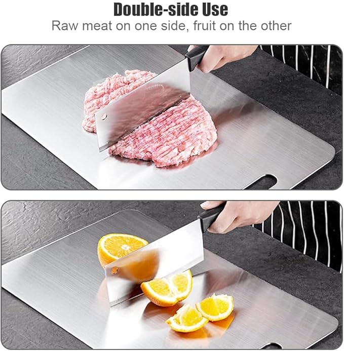 Stainless Steel Cutting Board for Kitchen, 304 Double Sided Heavy Duty Chopping Board, Food-Grade Titanium Board for Meat, Fruit, Vegetables, Baby Food, 15x11in