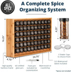 AllSpice Spice Rack Organizer, Wood, 525 Unique Labels, Countertop or Wall Mount, Includes 60 4oz Jars- Bamboo