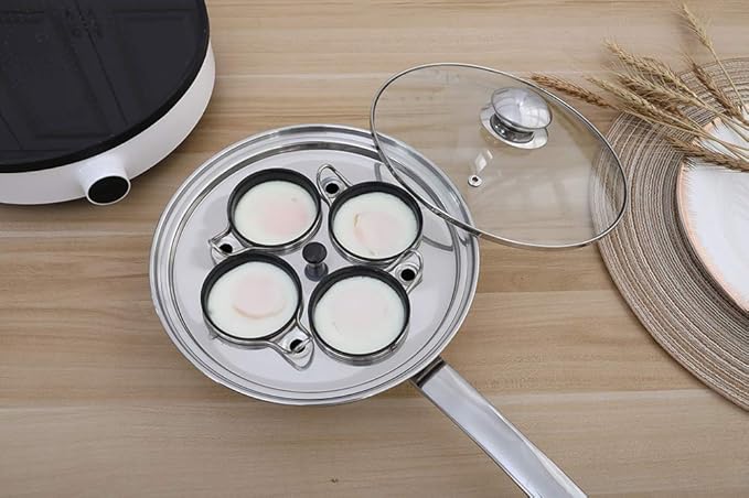 Egg Poacher Pan - Stainless Steel Poached Egg Cooker – Perfect Poached Egg Maker – Induction Cooktop Egg Poachers Cookware Set with 4 Nonstick Large PFOA FREE Egg Poacher Cups and Silicone Spatula…