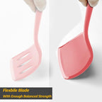 Silicone Pancake Spatula Turner with Lengthened Handle& Seamless Design, Heat Resistant Cooking Spatulas for Nonstick Cookware, Large Flexible Kitchen Utensils, Flipper for Egg, Pancake, Burger, Red