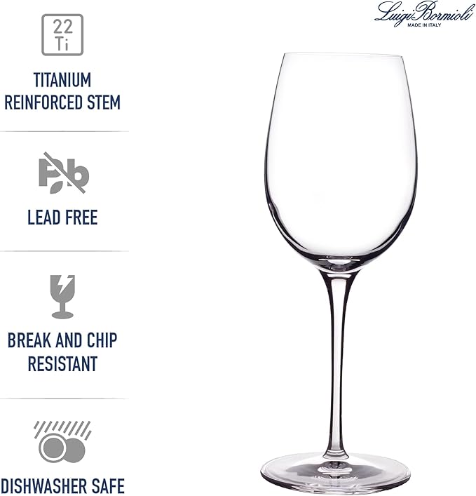 Luigi Bormioli Crescendo Chardonnay 13 Oz. White Wine Glasses Set Of 4, Crystal Wine Glass, Dishwasher Safe, Made In Italy.