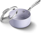 KOCH SYSTEME CS Nonstick Sauce Pan with Lid, 1 Quart Saucepan with Lid, 1 QT Nonstick Ceramic Small Sauce Pan with Stainless Steel Handle, Non-Toxic Ceramic Saucepan, Oven Safe, Purple