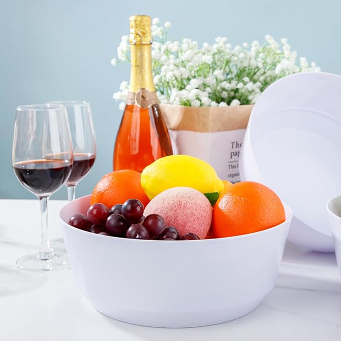 Hioasis 8 Pack Plastic Serving Bowls 128oz White Plastic Bowls Heavy Duty Disposable Serving Bowls for Party Snack & Salad & Candy & Bar Buffet