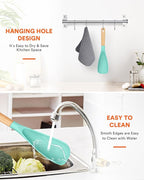 Cooking Spoon for Nonstick Cookwares, Great for Cooking and Serving Sturdy BPA-Free Matte Silicone, Wood Handle Spoon for Mixing, Scoop, and Scrape (GREEN)