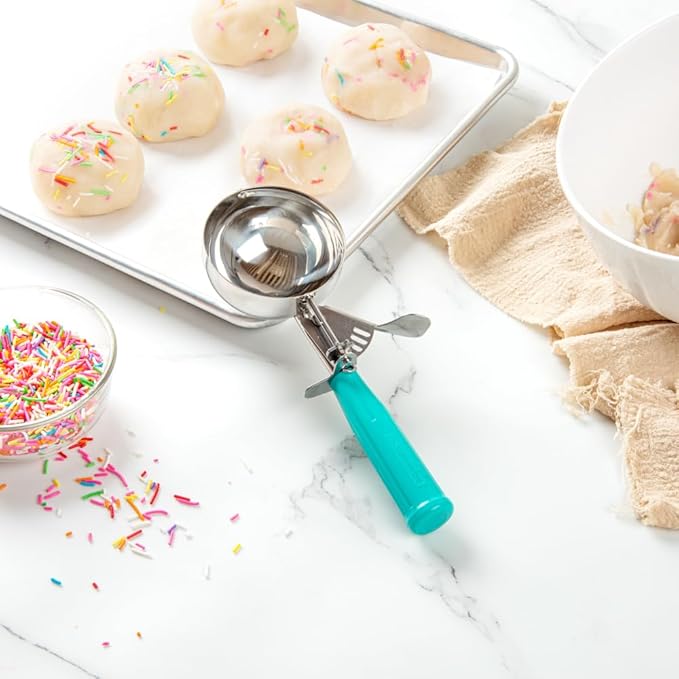 Restaurantware Met Lux 6 Ounce Portion Scoop 1 Durable Disher Scoop - Thumb Trigger Teal Stainless Steel Ice Cream Disher For Portion Control For Ice Cream Mashed Potato And Cookie Dough