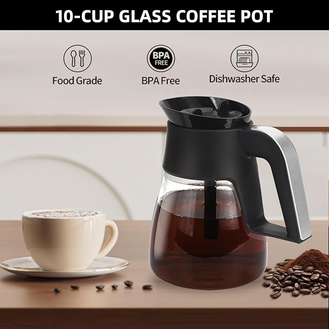 10 Cup Glass Carafe Brew-Through Lid Coffee Carafe Replacement Coffee Pot Compatible with Ninja Dual Brew Coffee Maker CF090 CF092 CF097 CM400 CP300 CP301 CP307 Coffee Bar System