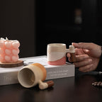 2-Oz Ceramic Espresso Cups with Wood Handle, 2/4-Piece Set for Coffee, Tea, Latte - Dishwasher Safe, Multi-Color & Wood Styles, Gift & Café Use (Kiln turning yellow, Wooden Handle4)