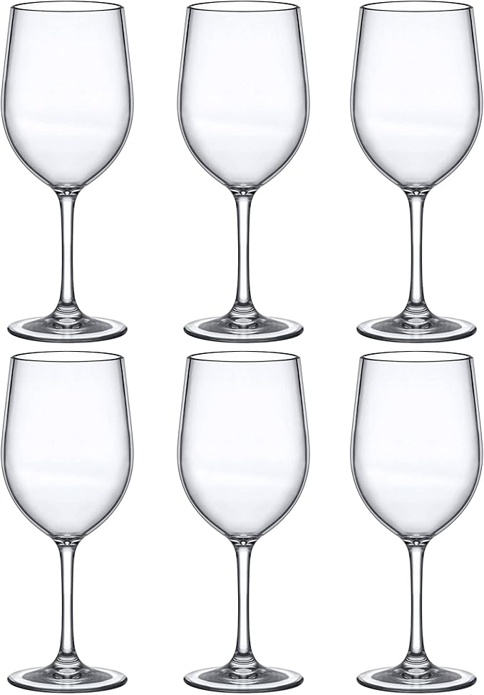 Amazing Abby - Clara - 12-Ounce Unbreakable Tritan Wine Glasses (Set of 6), Plastic Wine Glasses, Reusable, BPA-Free, Dishwasher-Safe, Perfect for Poolside, Outdoors, Camping, and More