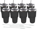 Amtidy 8 Pack 30oz Travel Mug, Powder Coated Stainless Steel Vacuum Double Wall Bulk Tumbler, Durable Insulated Coffe Cup with Splash Proof Lids straw and cleaning brush，for Home, Office, Party