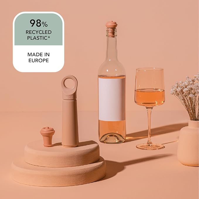 Vacu Vin Wine Saver Loop – Made in the Netherlands – Premium Wine Preserver Pump with Stopper – Reseals & Preserves Red or White Wine – Airtight Air Removal System – Terra
