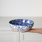 Ceramic Large Pasta Bowls - 45 OZ Salad Bowls 8 inch Wide Serving Bowls for Soup Dessert Noodle Dinner Fruit Bowls - Microwave Dishwasher Safe - Set of 4 - Vintage Blue