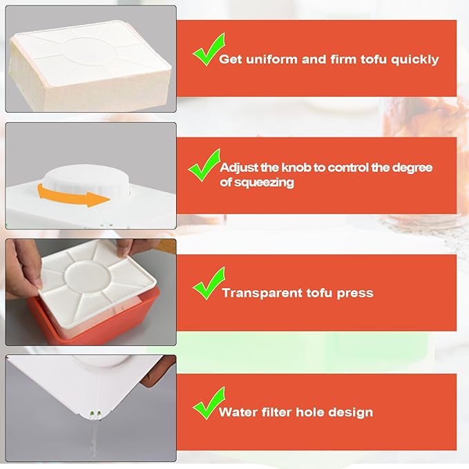 Adjustable Tofu Press - Effortlessly Remove Water from Silken, Firm & Extra Firm Tofu, BPA-Free, Dishwasher Safe - Perfect for Tofu and Cheese Enthusiasts