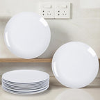 White Melamine Dinner Plates,12pcs Dishes Set,10inch Lightweight Round Plastic Plates,Scratch Resistant Unbreakable Serving Dishes,White