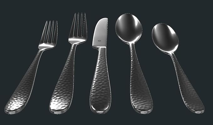 Hammered Silverware Set | Premium 18/10 Stainless Steel Flatware Service for 12 | Heavy-Duty & Dishwasher Safe | Built to Last (60-Piece, Fidenza Hammered)