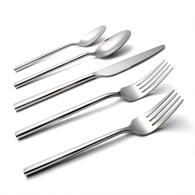 Silverware Set, 20-Piece Flatware Cutlery Set Service for 4, Heavy Duty Titanium Coating Modern Design, 18/0 Stainless Steel Utensils, Dishwasher Safe