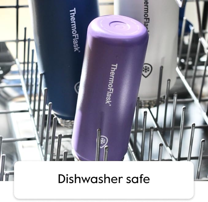 ThermoFlask Kids Bottle with Straw Lid - Durable & Dishwasher-Safe Water Bottles & Lids - Leak-Proof Bottle Lid Design - Reusable Water Bottles for Everyday Use - 14 oz, Harbor Grey/Denim (2 Pack)