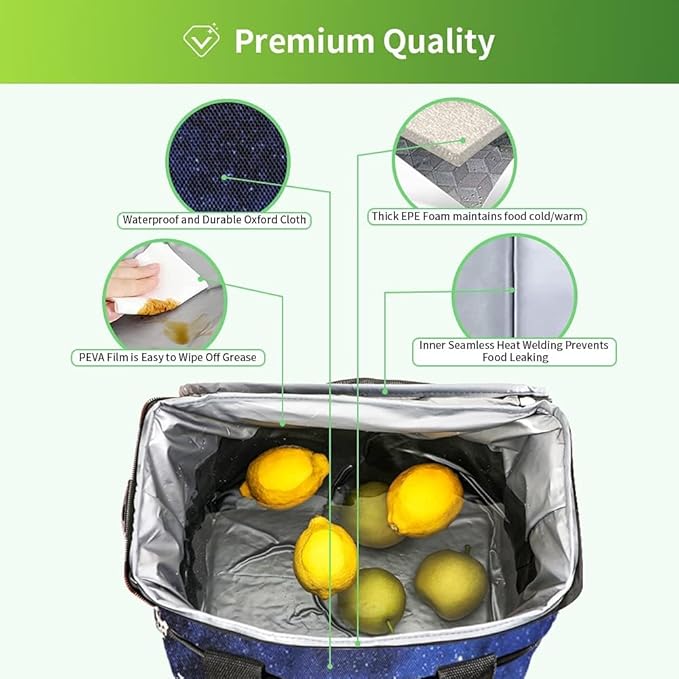 iknoe Large Cooler Bag Collapsible, 15L Insulated Bags, Leakproof Lunch Cooler Tote with Multi-Pockets for Adult, Insulated Lunch Box for Beach, Picnic,Work, Galaxy