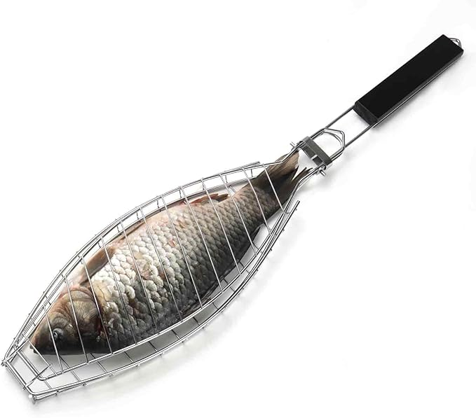 Fish Grill Basket, Stainless Steel Fish Grilling Rack For Oven With Detachable Handle , Large Whole BBQ Fish Grill Basket For Live Fish, NonStick Fish Basket for Grilling Perfect for Salmon, Veggies, And Seafood