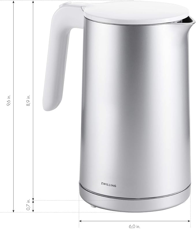 ZWILLING Enfinigy Cool Touch 1.5-Liter Electric Kettle, Cordless Tea Kettle & Hot Water, Silver