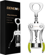 Beneno Wine Opener, Zinc Alloy Premium Wing Corkscrew with Multifunctional Bottles Opener, Sharp Wine Corkscrew with Ergonomic Non-Slip Wing Handle, Upgrade Green