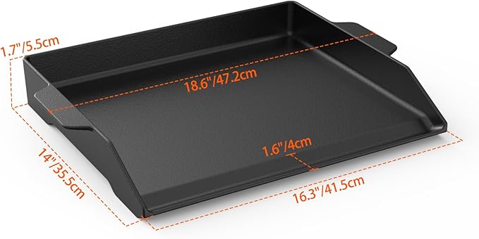 Onlyfire Universal Cast Iron Griddle for Gas Grills and Range Oven, Non-stick BBQ Flat Top Griddle with Handles for Outdoor Cooking, Tailgating, 18.6" × 14"