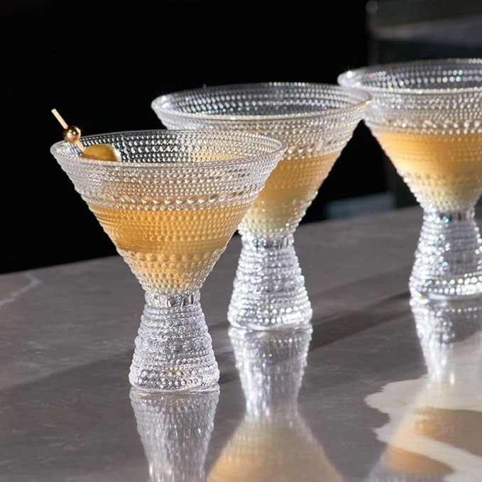 LEMONSODA Hobnail Pink/Clear Martini Glasses Vintage Cocktail Glasses (9oz) for Martini, Cocktail, Margarita, Cosmopolitan, Manhattan (Clear, Set of 6)