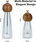 Premium Manual Crystal Pepper Salt Grinder. Environmentally Friendly Adjustable Wooden Top Grinder with Ceramic Core. Visually Transparent Acrylic Body with 3.5oz Capacity (6 ")