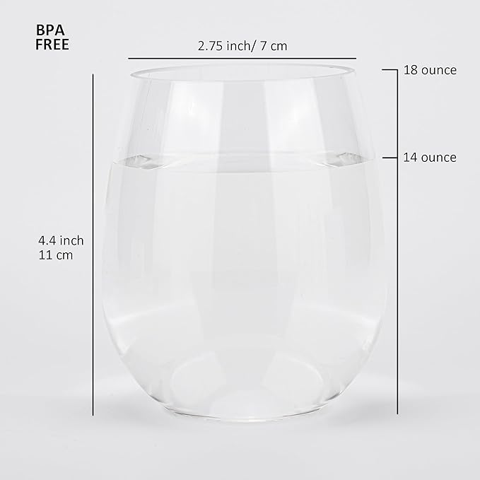 KOXIN-KARLU Classic 18-ounce Acrylic Stemless Wine Glasses, Unbreakable Mixed Drinkware Plastic Tumbler, set of 8 Clear