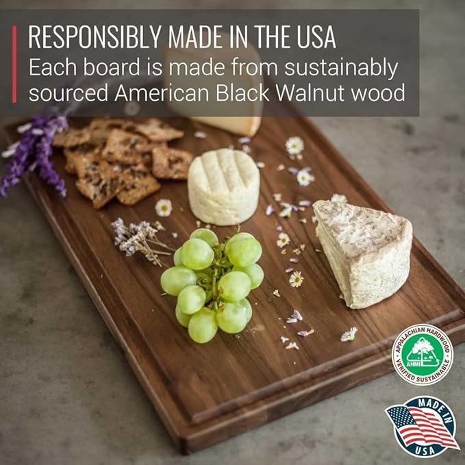 Made in USA Walnut Cutting Board by Virginia Boys Kitchens - Butcher Block made from Sustainable Hardwood (8x12)