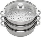 3-Tier Stainless Steel Steamer Pot with Explosion-Proof Glass Lid, 11'' Food Steamer Cooker, Stackable Pan Insert for Induction/Gas/Electric Stoves, 3 Separate Steam Cookware Pot Saucepan