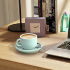 homEdge Premium Espresso Shot Cups and Saucers Set with Espresso Stainless Steel Spoons - 2.5 oz, Set of 4, Mint Green