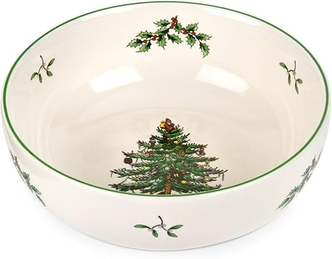 Spode Christmas Tree Individual Fruit Bowl - 7 Inch Porcelain Oatmeal, Salad, Soup, Cereal, Breakfast, Dessert Bowl - Durable, Stackable, Microwave & Dishwasher Safe - Decorative Holiday Design