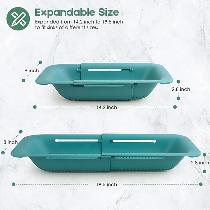 Collapsible Colander Kitchen Extendable Strainer Fruits Vegetables Noodle Pasta Food Drain Basket Space-Saver Portable Drainer Over Sink (Green)