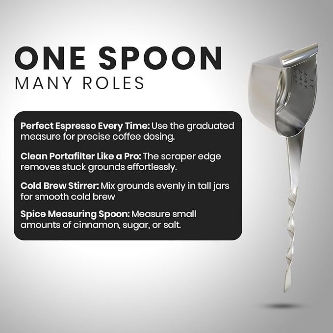 Rattleware Stainless Steel Spoon Twist – Coffee Scoop with Graduated Measure, Long Handled Espresso Spoon, Barista Tool, Coffee Bar Accessories, Measuring Tablespoon for Ground Coffee