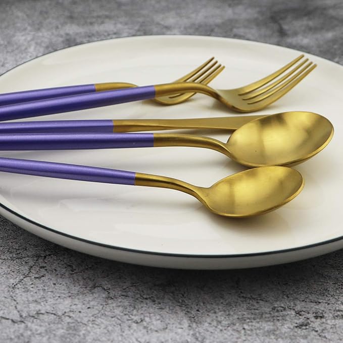 Gugrida 5-Piece Matte Gold Silverware Set, 18/10 Stainless Steel Satin Finish Flatware, Kitchen Utensil Set, Dishwasher Safe