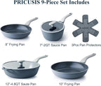 Nonstick Pots and Pans Set, 9 Pieces Non Toxic Ceramic Cookware, Nonstick Pan Skillet, Healthy Frying Pan, PTFE PFOA & PFAS Free, Induction Compatible, Gray