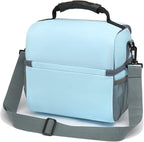 FlowFly Double Layer Cooler Insulated Lunch Bag Adult Lunch Box Large Tote Bag for Men, Women, With Adjustable Strap,Front Pocket and Dual Large Mesh Side Pockets