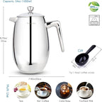 Easyworkz Nando French Press 34 oz Double Wall Insulated Thermal Coffee Maker,304 Stainless Steel Cafetiere
