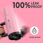 100% Leakproof 40 oz Tumbler with Handle & 4-in-1 SipSwig Lid, Built-In Flip Straw & External Stainless Steel Straw, Insulated Stainless Steel Cup, BPA-Free, Pink & Black
